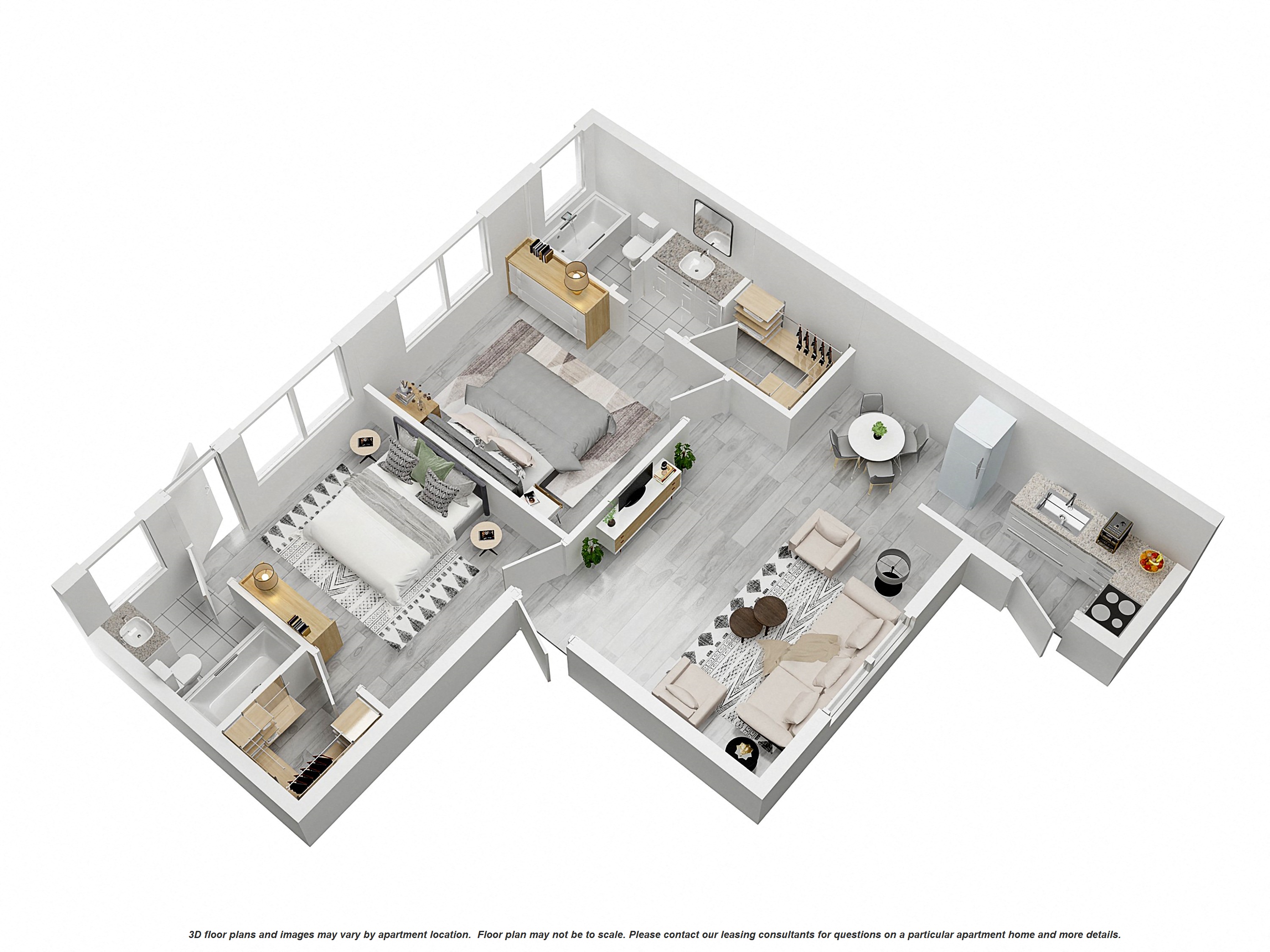 Floor plan for 2 beds, 2 baths, 784 sqft